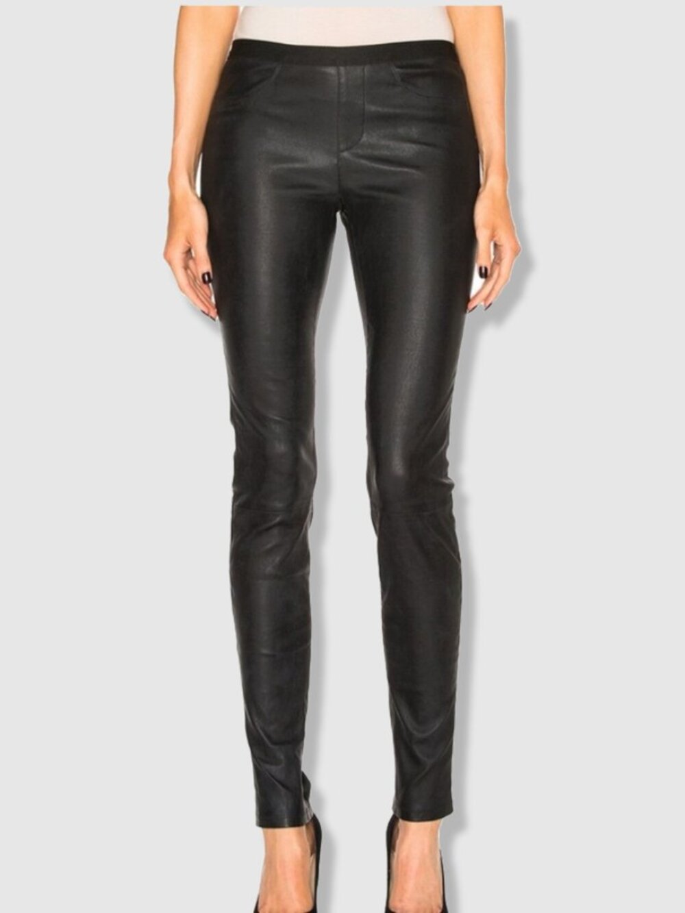 Helmut Lang Classic Black Leather Leggings 90s Lamb Leather Goth Industiral Pant